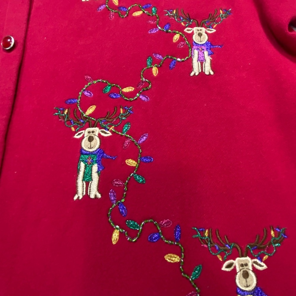 Karen Scott Women's XL Red Reindeer Christmas Lights Beaded Cardigan Sweater - Picture 5 of 12